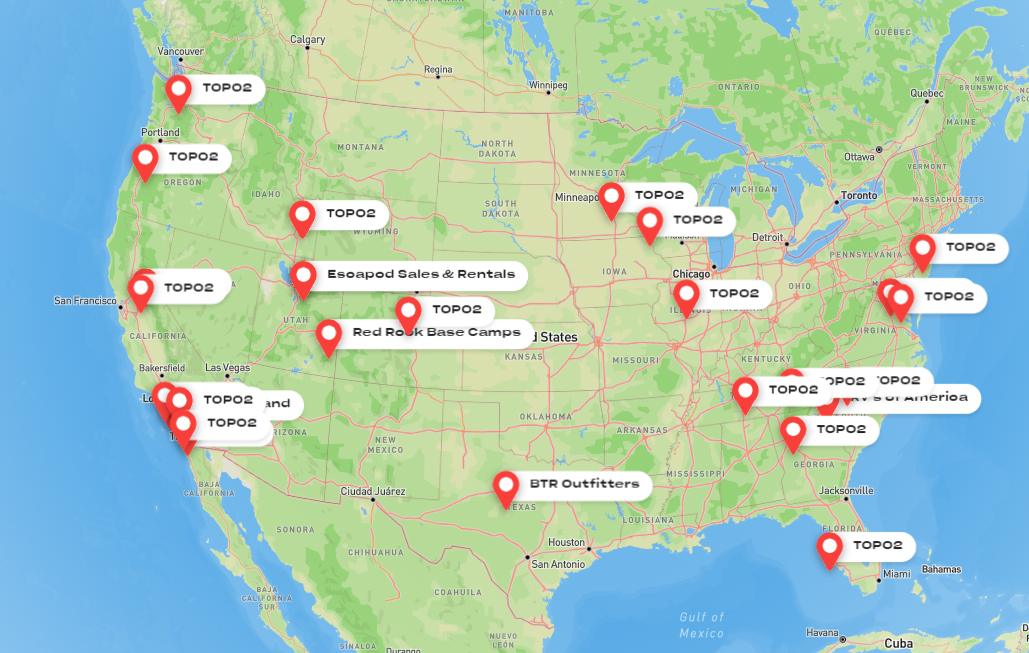 Map of all the places you can see a TOPO2.