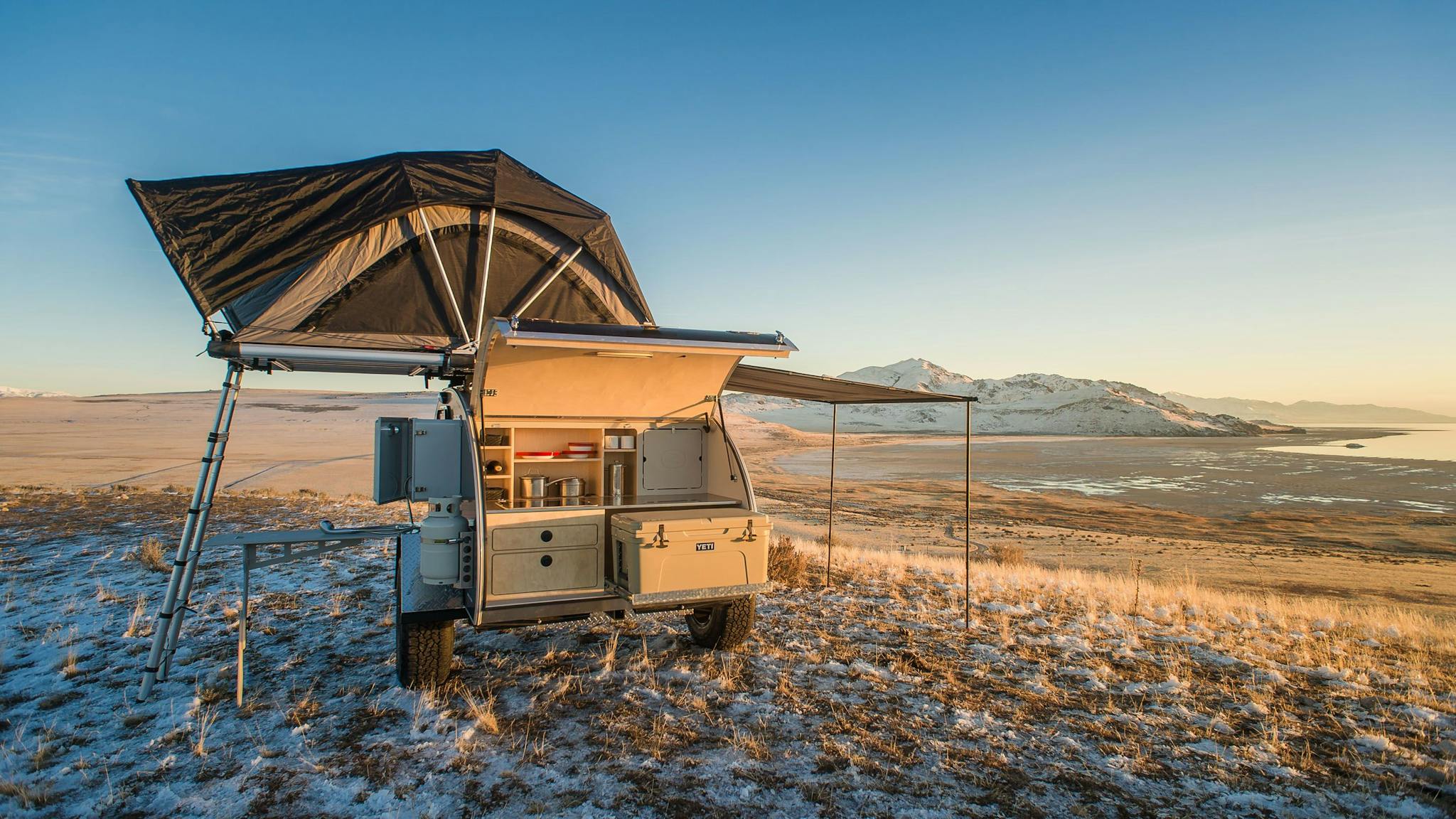 A picture of a teardrop camper at Antelope Island State Park