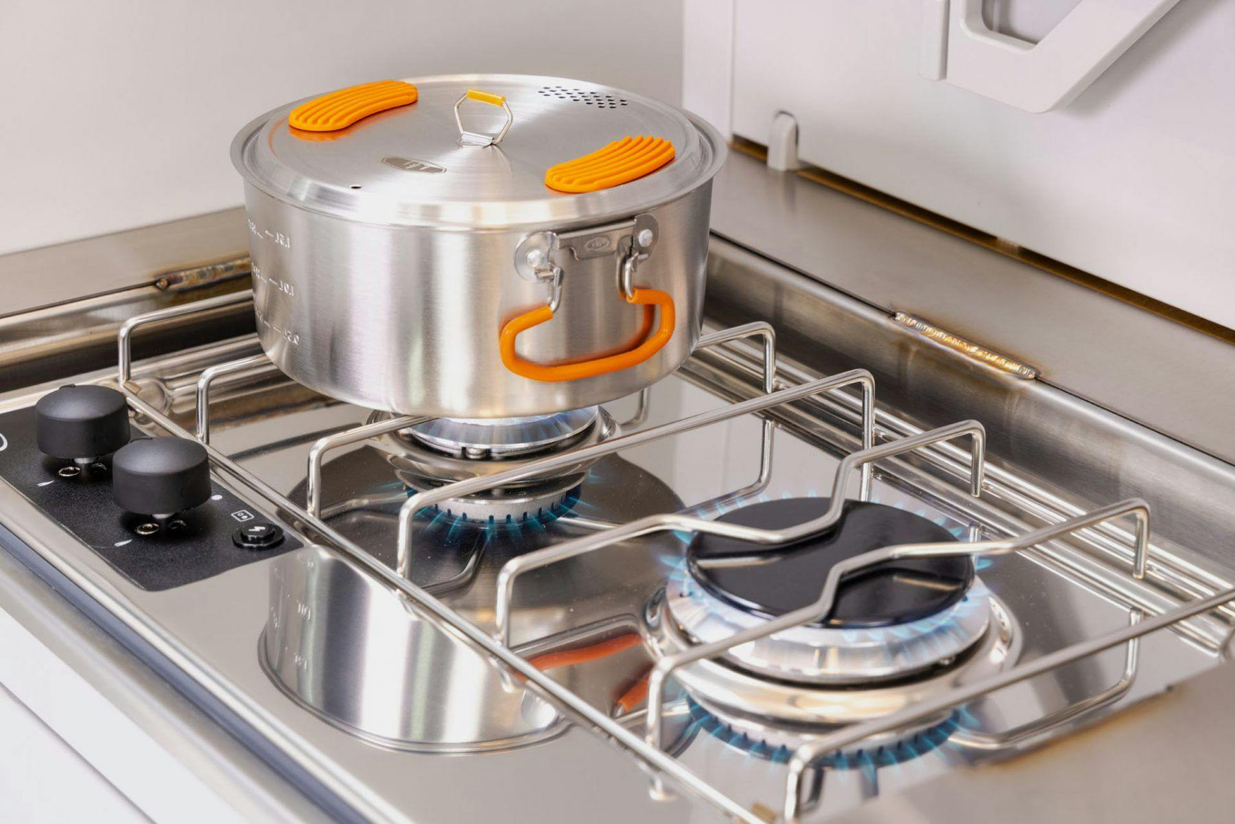 A beautiful camp kitchen in a teardrop camper.